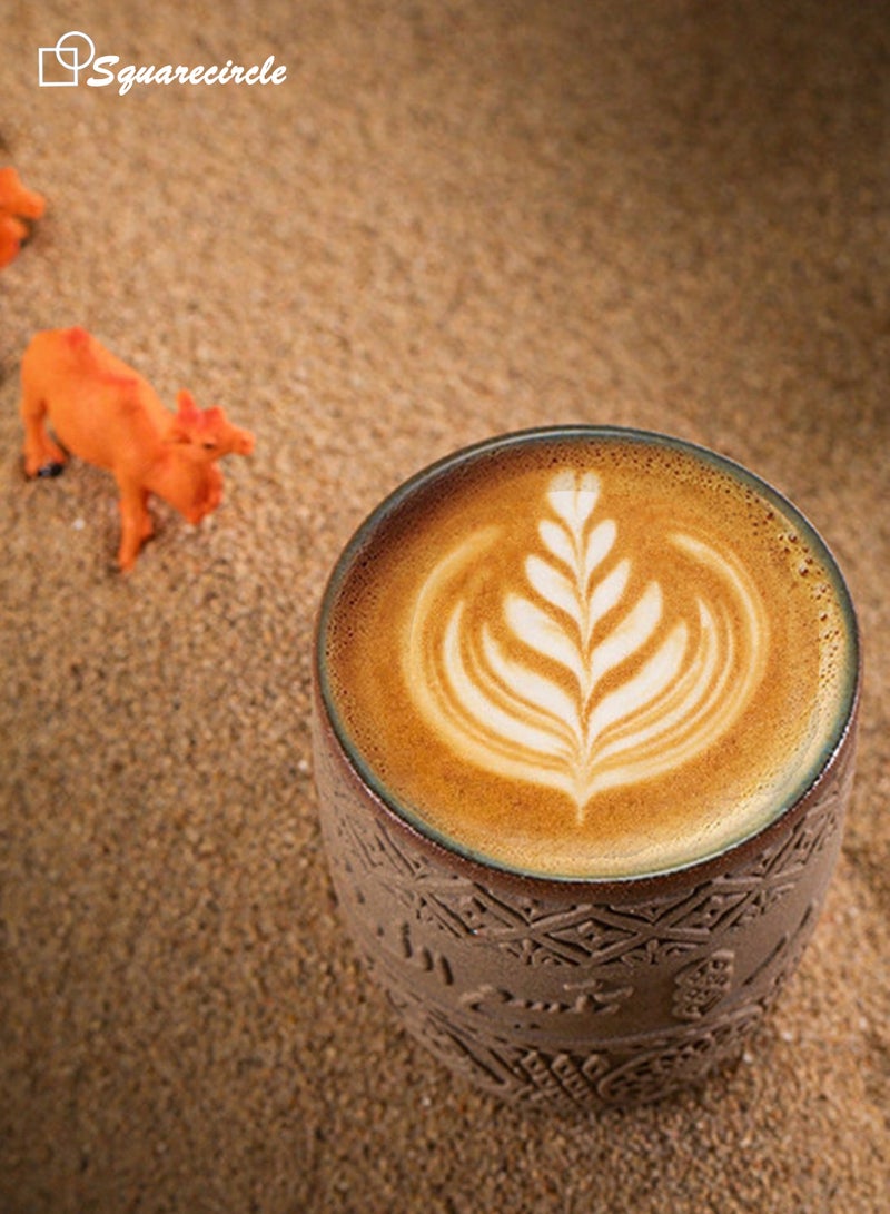 دائرة مربعة كوب قهوة خزفي بطراز عربي كلاسيكي 280 مل – كوب فخار بنقوش عربية بارزة للمشروبات الساخنة والباردة - Image 3